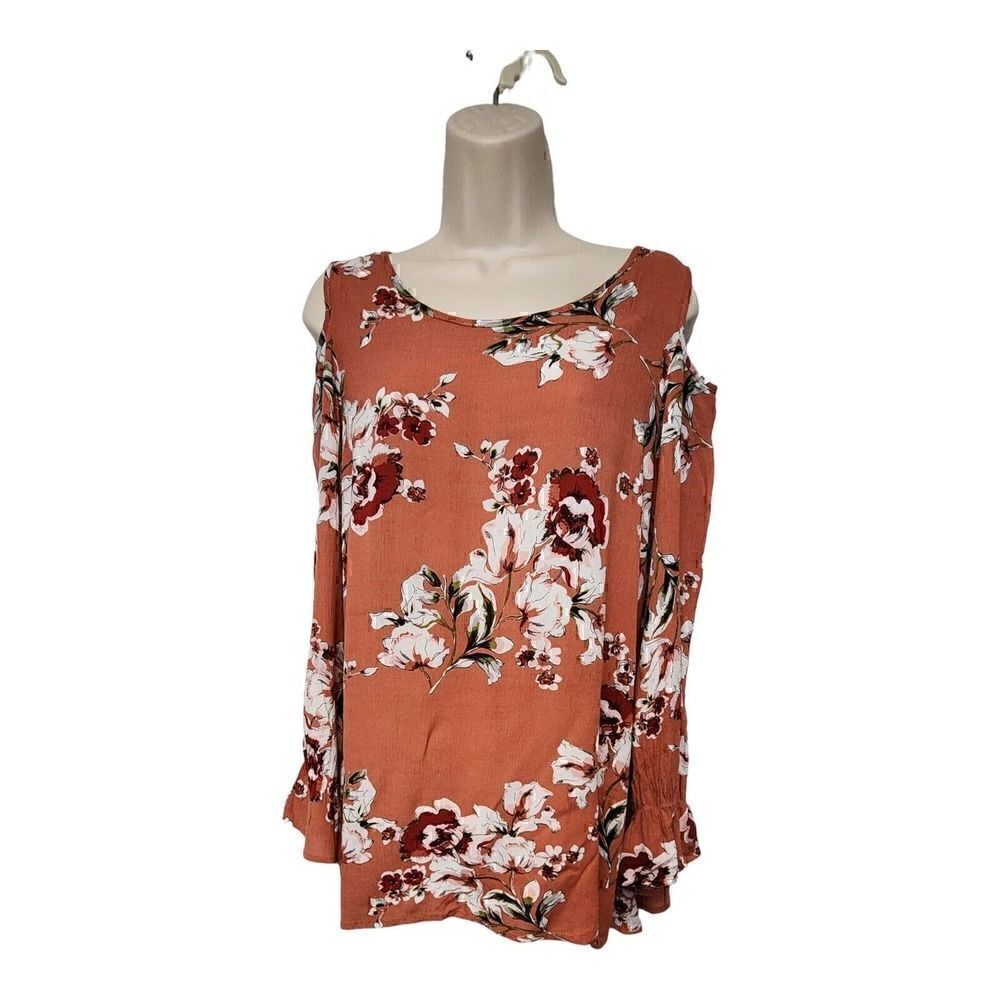 Southern Stitch Cold Shoulder Round Neck Long Sleeve Floral Top/Blouse Size S